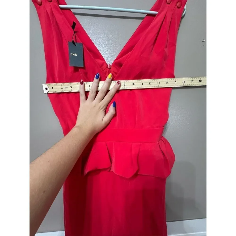 NWT Maje Paris Framboise Glue Red Peplum Sheath Women's Dress Large - Picture 8 of 13
